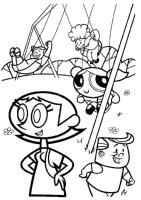 A coloring page of powerpuff girls